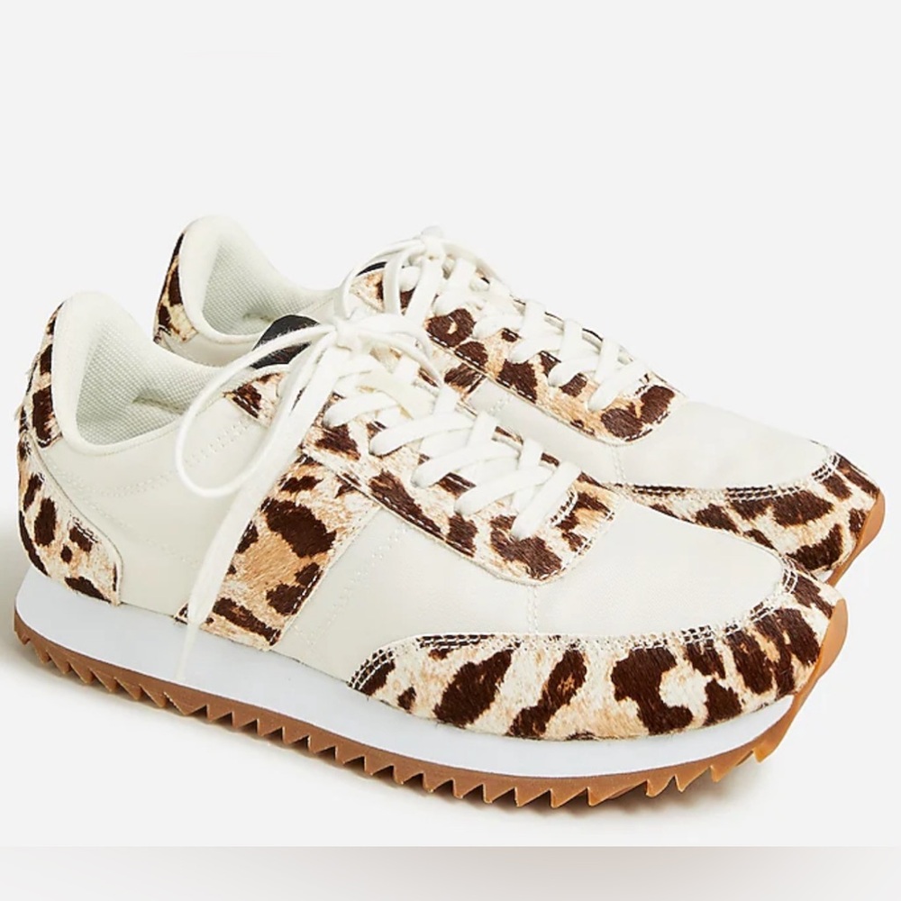 Brand New J Crew Women's Animal Print Trainers with Calf Hair Size Eight
